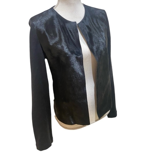 Majestic filatures black open front jacket knit leather fur & knit size small - Picture 3 of 9